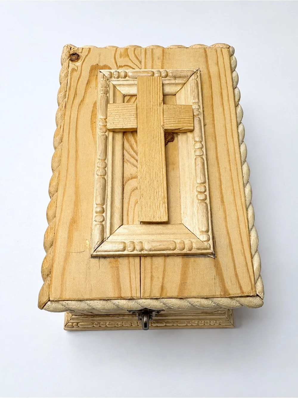 Wooden Decorative Prayer Box with Cross - Light Natural Finish